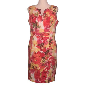 Charter CLUB Sz 12 Women's Floral Print Sleeveless V-Neck Belted Sheath Dress